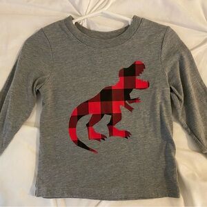 Gray Red and Black Buffalo check Dinosaur Print Toddler Boys Kids Shirt